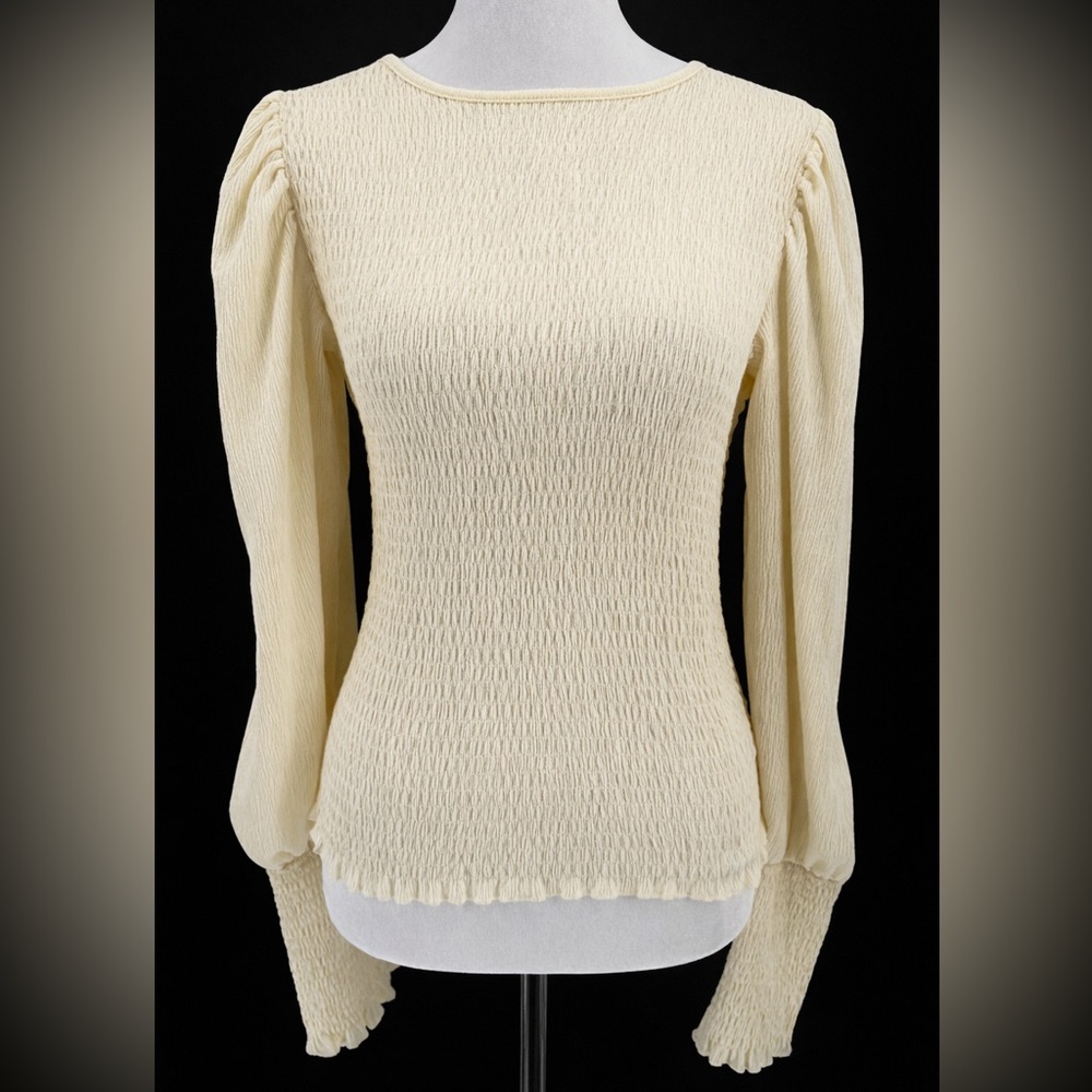 Anthropologie Smocked Off White Puff Sleeve‎ Top Small Cottagecore Boho Romantic